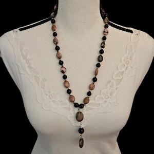 HANDMADE Black Onyx and Pink Rhodochrosite Beaded Necklace